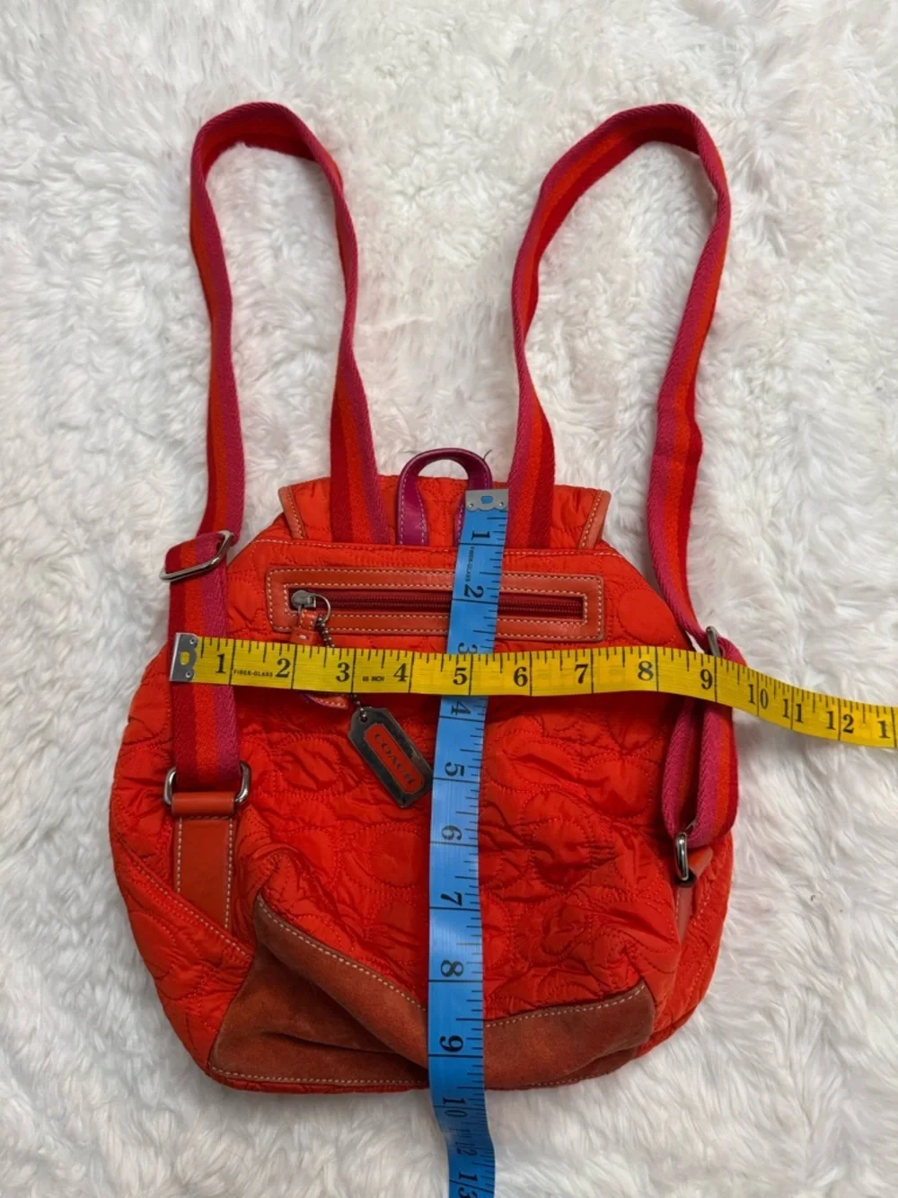 Coach Limited Edition Y2K Quilted Mini Backpack in Coral Red Orange Color